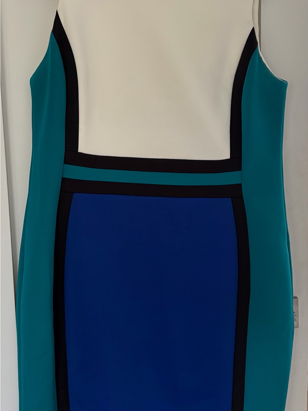 Calvin Klein Teal, Royal Blue & Cream Colorblock Sheath Dress
